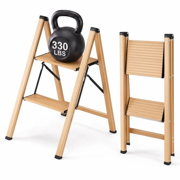 edx Step Ladder, Aluminum Lightweight Folding Step Stool with Anti-Slip Wide Pedal, 330Lbs Capacity for Home, Kitchen & Office