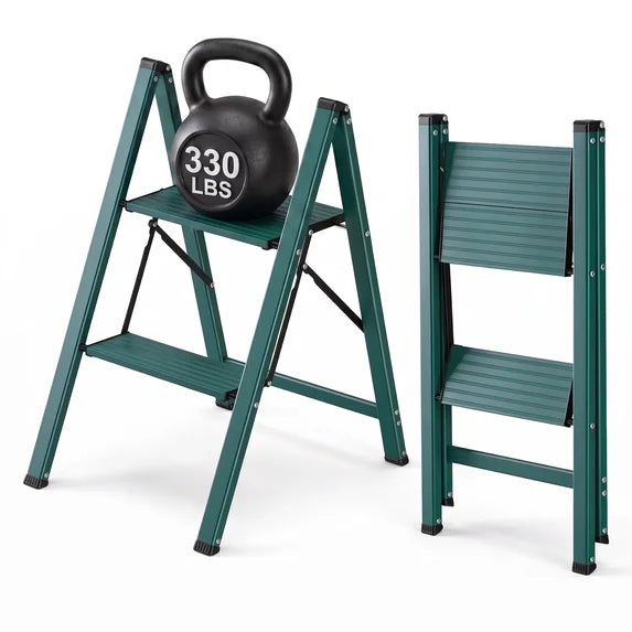 edx Step Ladder, Aluminum Lightweight Folding Step Stool with Anti-Slip Wide Pedal, 330Lbs Capacity for Home, Kitchen & Office