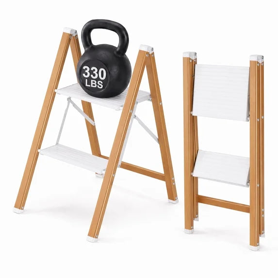 edx Step Ladder, Aluminum Lightweight Folding Step Stool with Anti-Slip Wide Pedal, 330Lbs Capacity for Home, Kitchen & Office