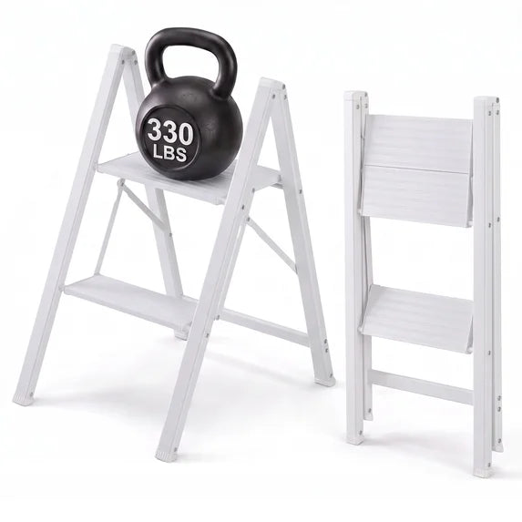 edx Step Ladder, Aluminum Lightweight Folding Step Stool with Anti-Slip Wide Pedal, 330Lbs Capacity for Home, Kitchen & Office