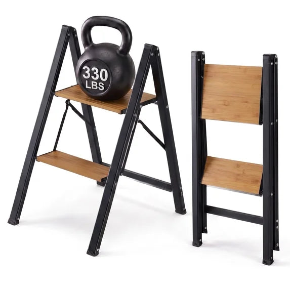 edx Step Ladder, Aluminum Lightweight Folding Step Stool with Anti-Slip Wide Pedal, 330Lbs Capacity for Home, Kitchen & Office