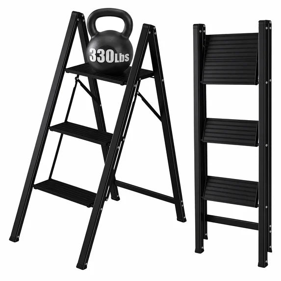 edx Step Ladder, Aluminum Lightweight Folding Step Stool with Anti-Slip Wide Pedal, 330Lbs Capacity for Home, Kitchen & Office