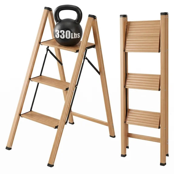 edx Step Ladder, Aluminum Lightweight Folding Step Stool with Anti-Slip Wide Pedal, 330Lbs Capacity for Home, Kitchen & Office