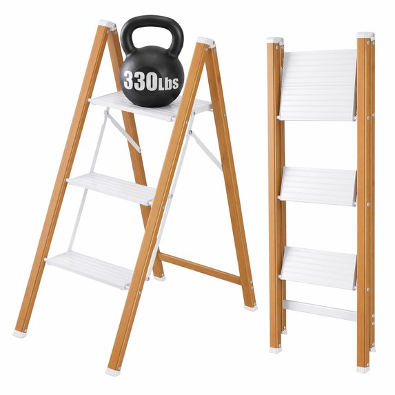 edx Step Ladder, Aluminum Lightweight Folding Step Stool with Anti-Slip Wide Pedal, 330Lbs Capacity for Home, Kitchen & Office