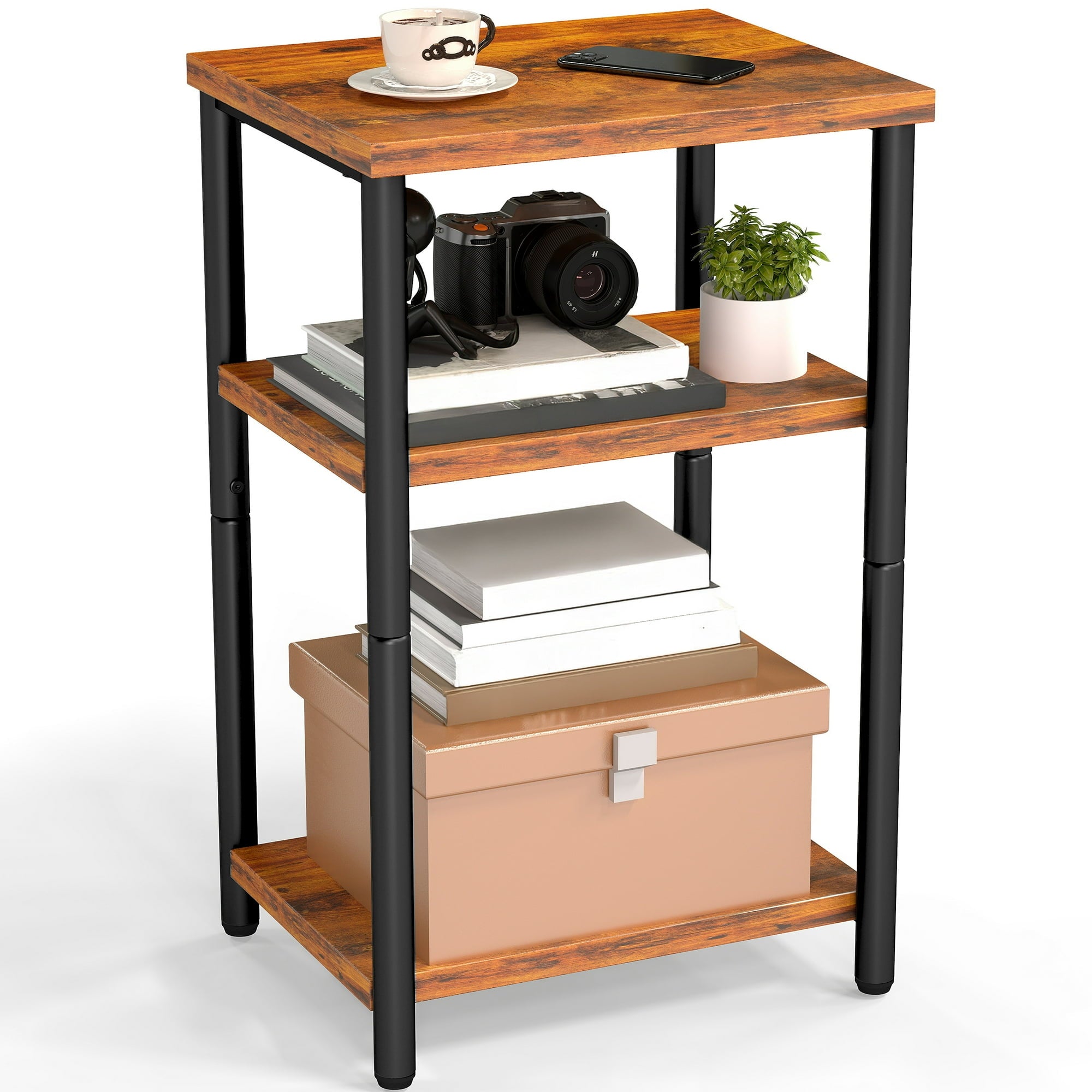 edx 3-Tier End Table, Nightstand, Storage Shelf for Living Room, Bedroom