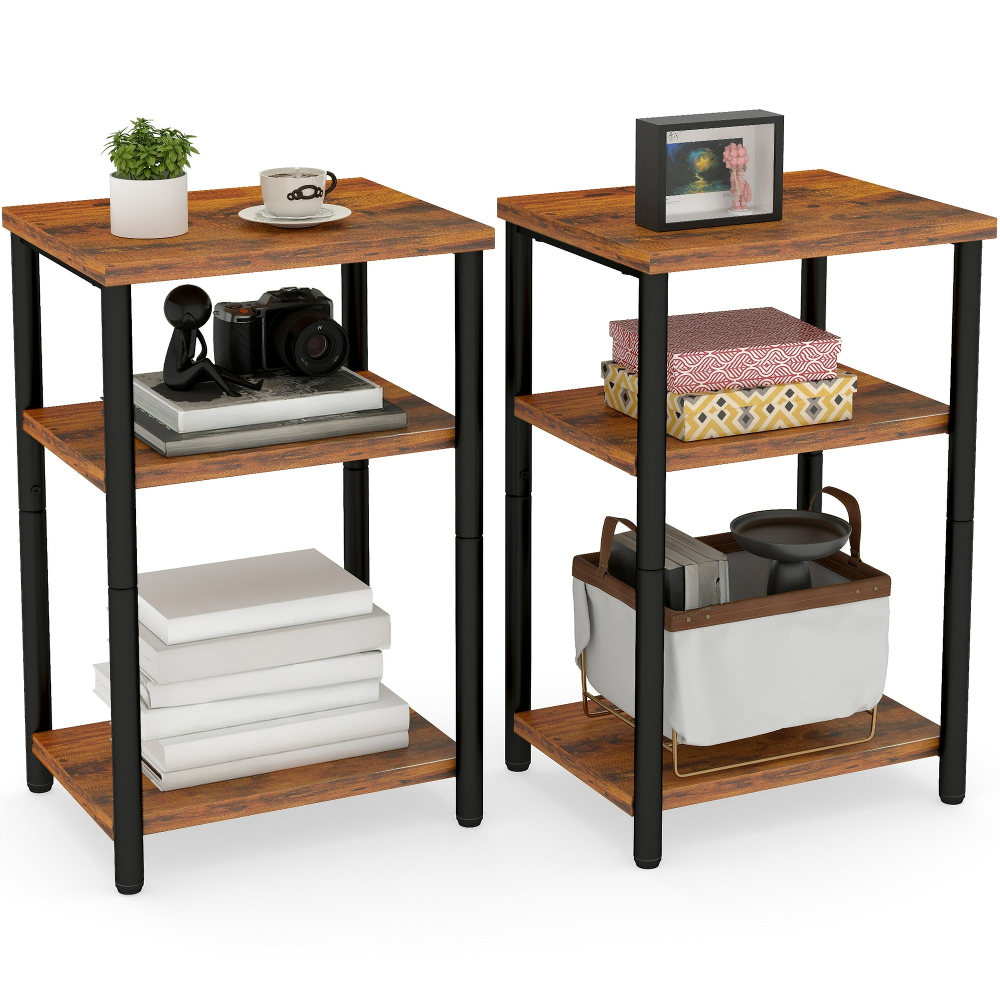 edx 3-Tier End Table, Nightstand, Storage Shelf for Living Room, Bedroom