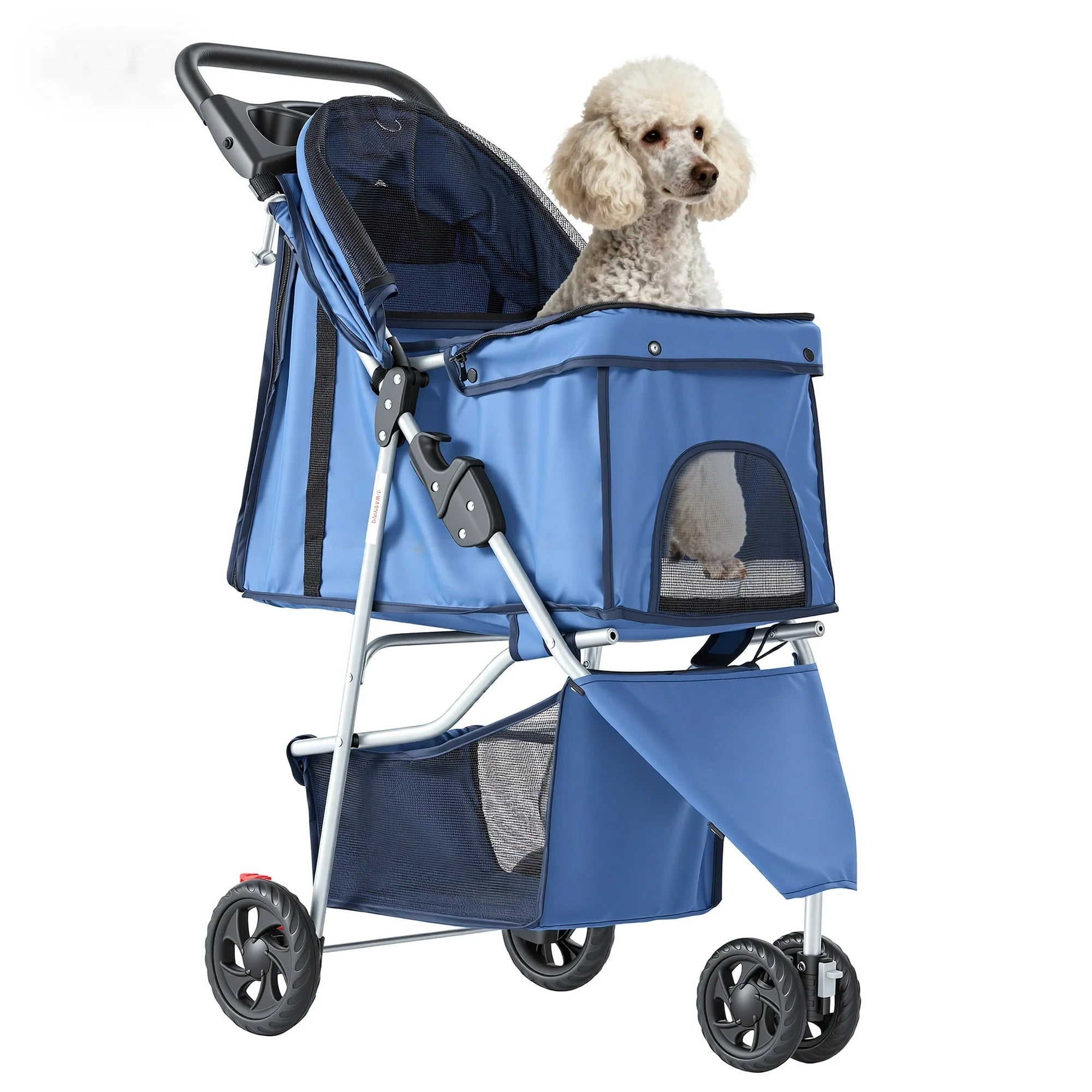 edx 3 Wheels Pet Stroller, Dog and Cat Strollers, With Storage Basket and Cup Holder, Lightweight Travel Carrier, Breathable Mesh, Waterproof and Foldable for Small Pets Outdoor Walk