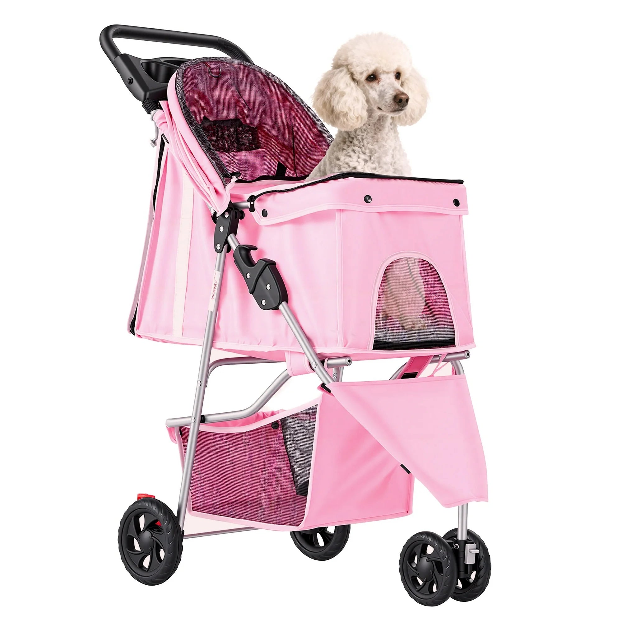 edx 3 Wheels Pet Stroller, Dog and Cat Strollers, With Storage Basket and Cup Holder, Lightweight Travel Carrier, Breathable Mesh, Waterproof and Foldable for Small Pets Outdoor Walk