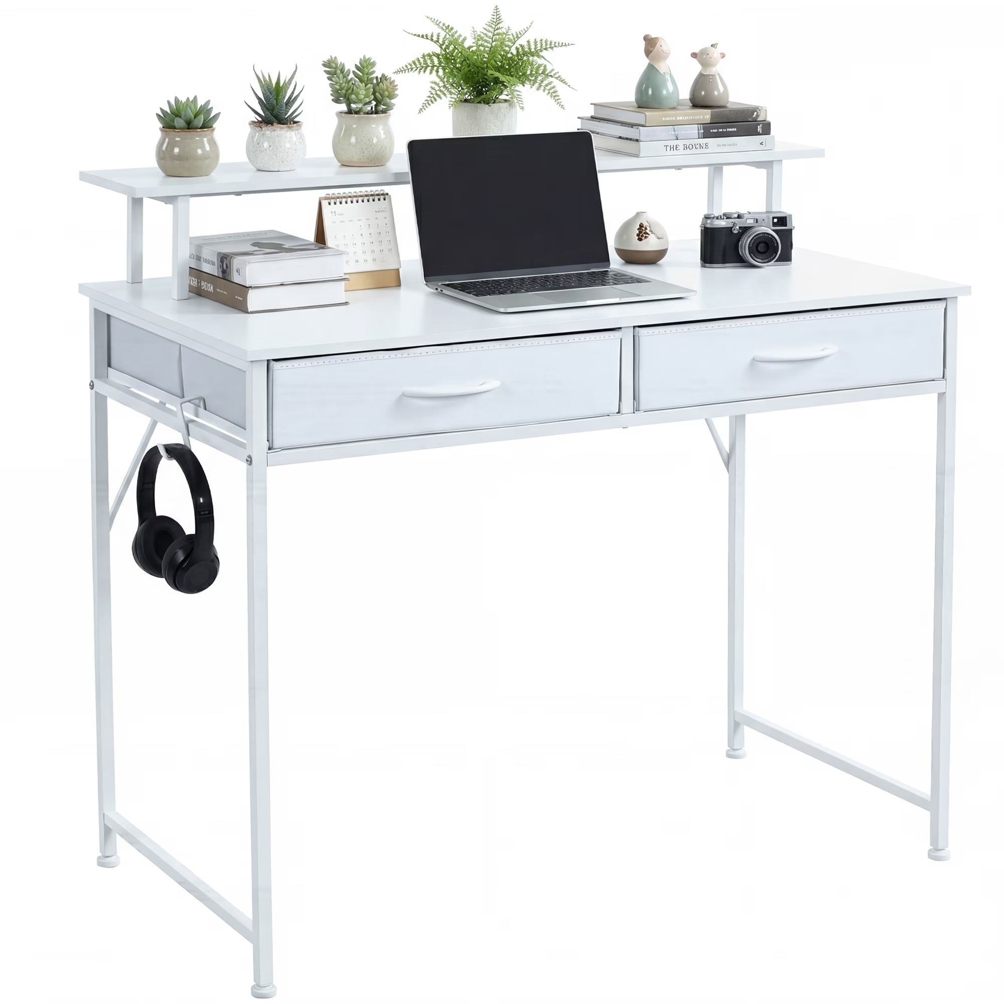 edx 40" Computer Desk with 2 Drawers & Hooks, Compact Home Office Working Table for Small Spaces