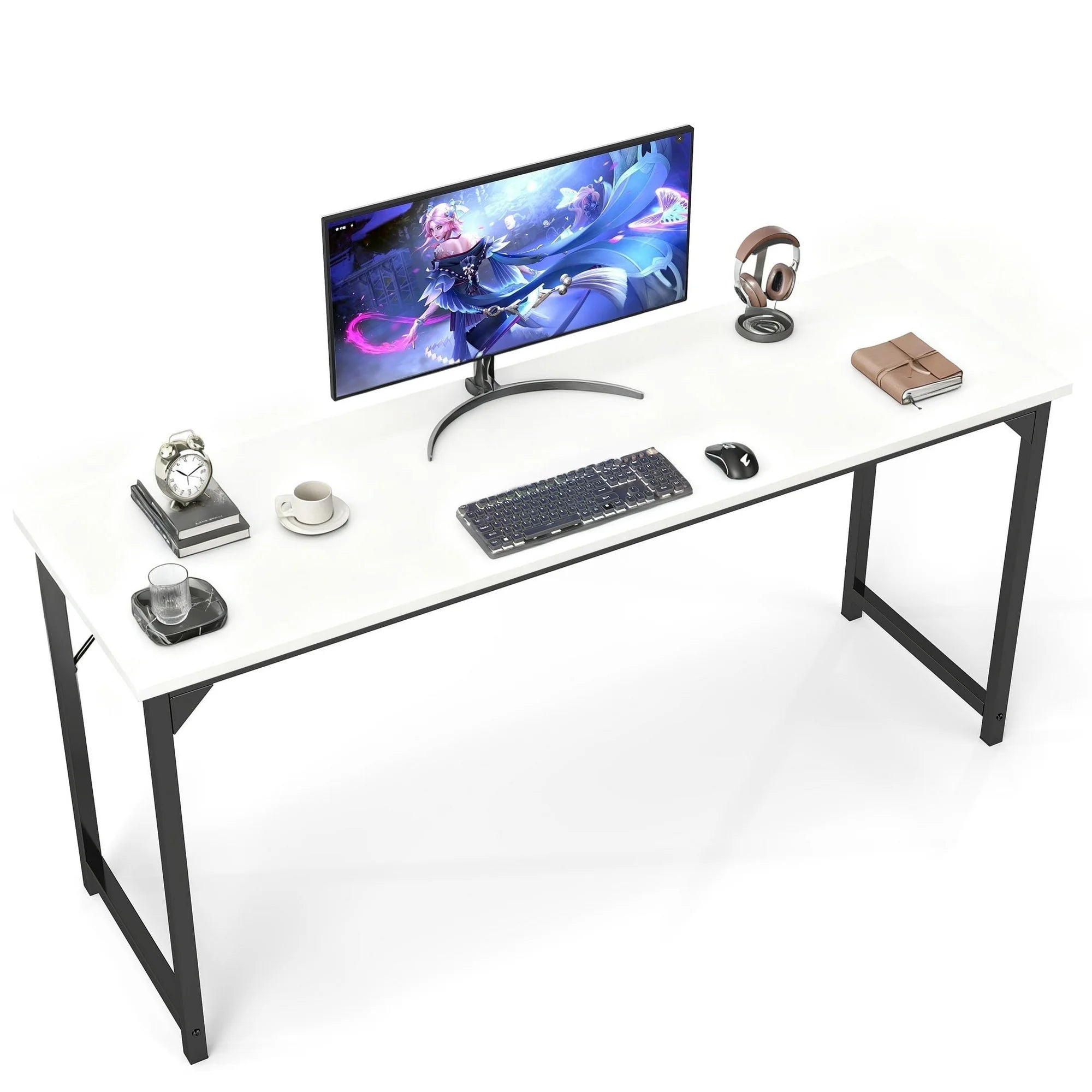 edx 63 inch Computer Desk Modern Writing Desk, Industrial Office Desk, Sturdy Laptop Table for Home Office, White