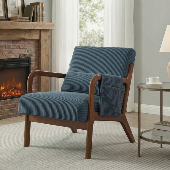 edx Accent Chair, Mid-Century Modern Arm Chair with Wood Frame, 1-Seat Cushioned Sofa for Living Room, Bedroom, Balcony