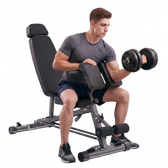 edx Adjustable Weight Bench, Foldable Workout Bench with Back Extension, Incline/Decline/Flat Bench, 700lbs Roman Chair for Full Body Workout