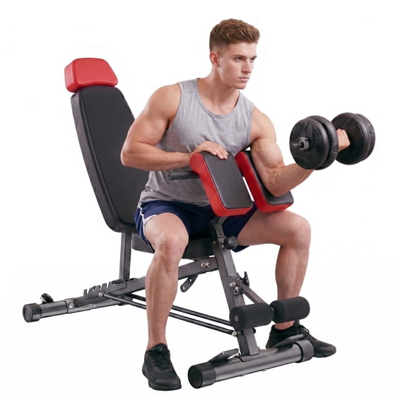 edx Adjustable Weight Bench, Foldable Workout Bench with Back Extension, Incline/Decline/Flat Bench, 700lbs Roman Chair for Full Body Workout
