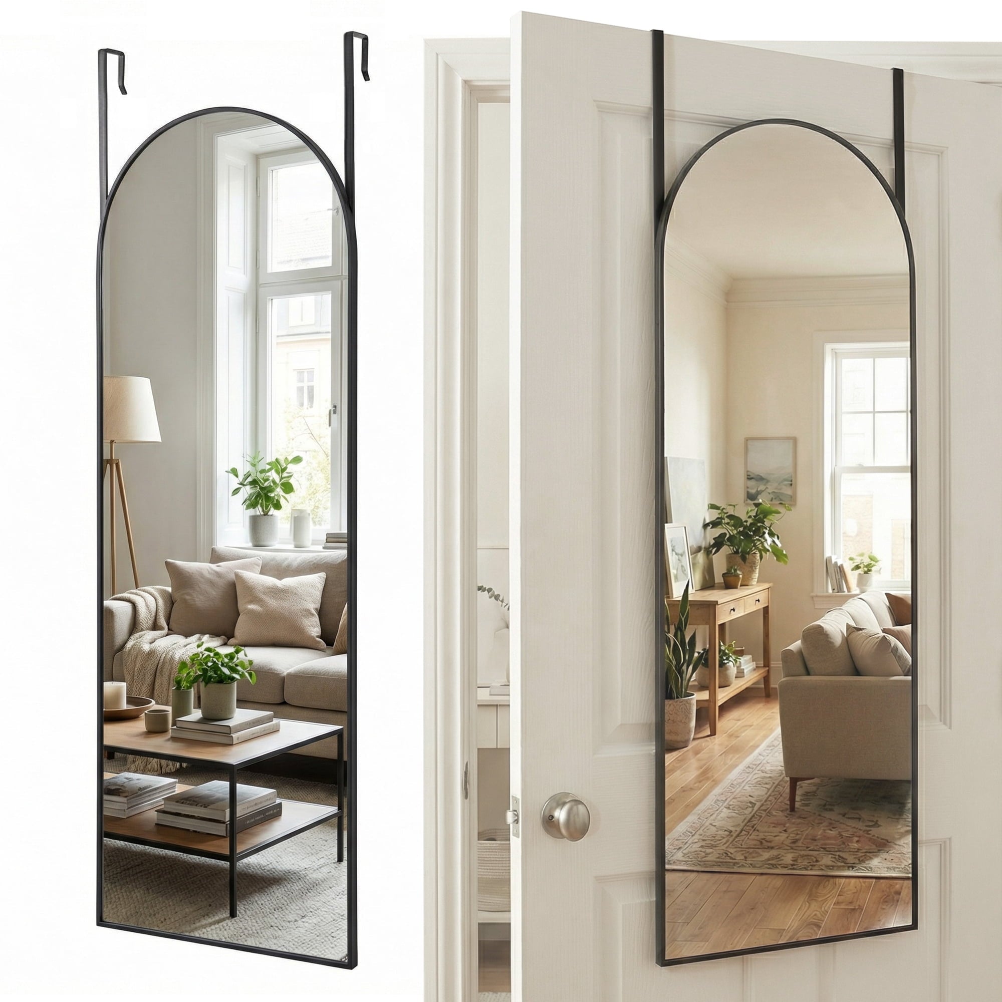 EDX 47x14 Door Hanging Mirror Rectangle(Arched) Full Body Length, Wall Mounted Aluminum Alloy Frame Dressing Make-up Mirror, Space-Saving for Entryway Bedroom Bathroom Living Room