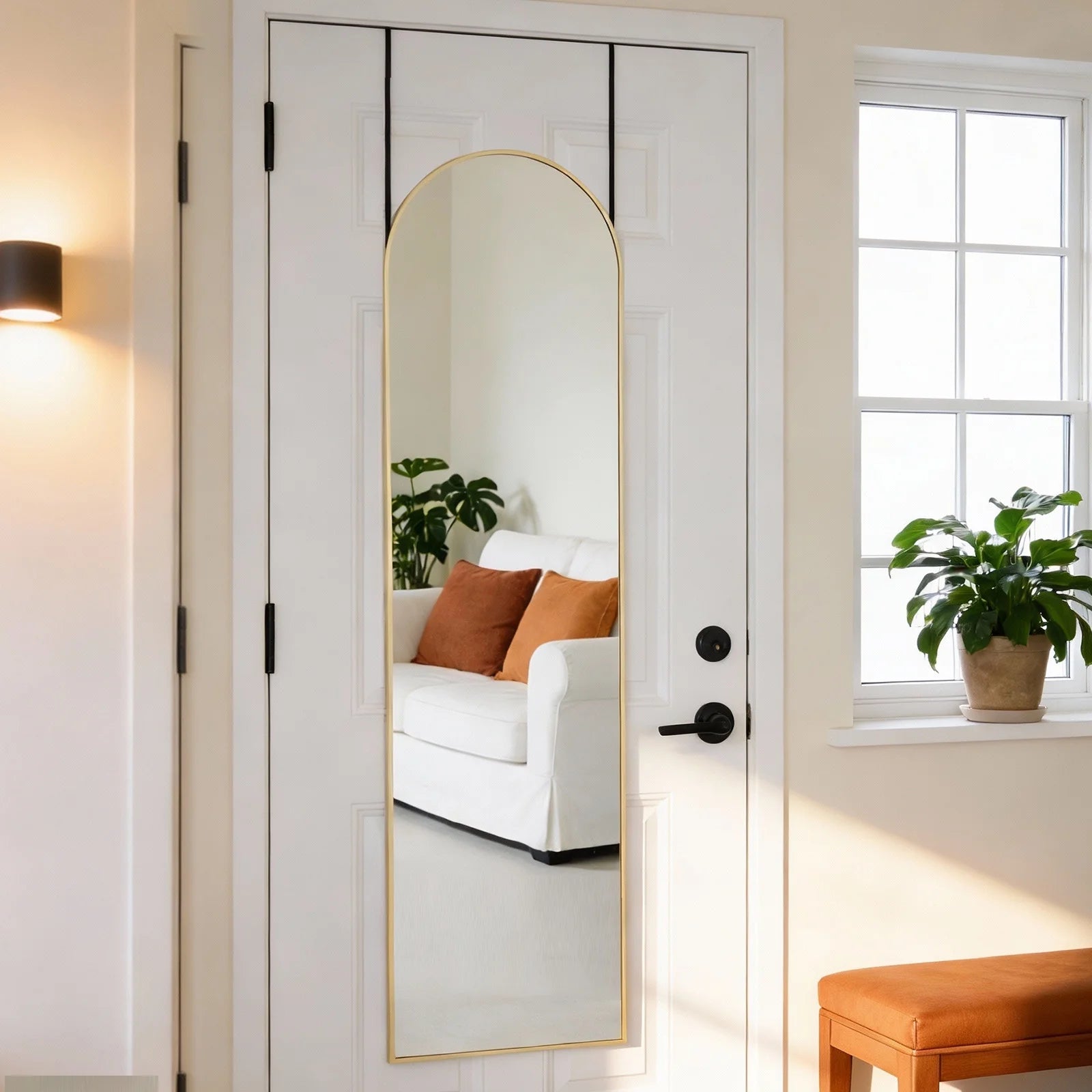 JIOABL 47x14 Door Hanging Mirror Rectangle(Arched) Full Body Length, Wall Mounted Aluminum Alloy Frame Dressing Make-up Mirror, Space-Saving for Entryway Bedroom Bathroom Living Room