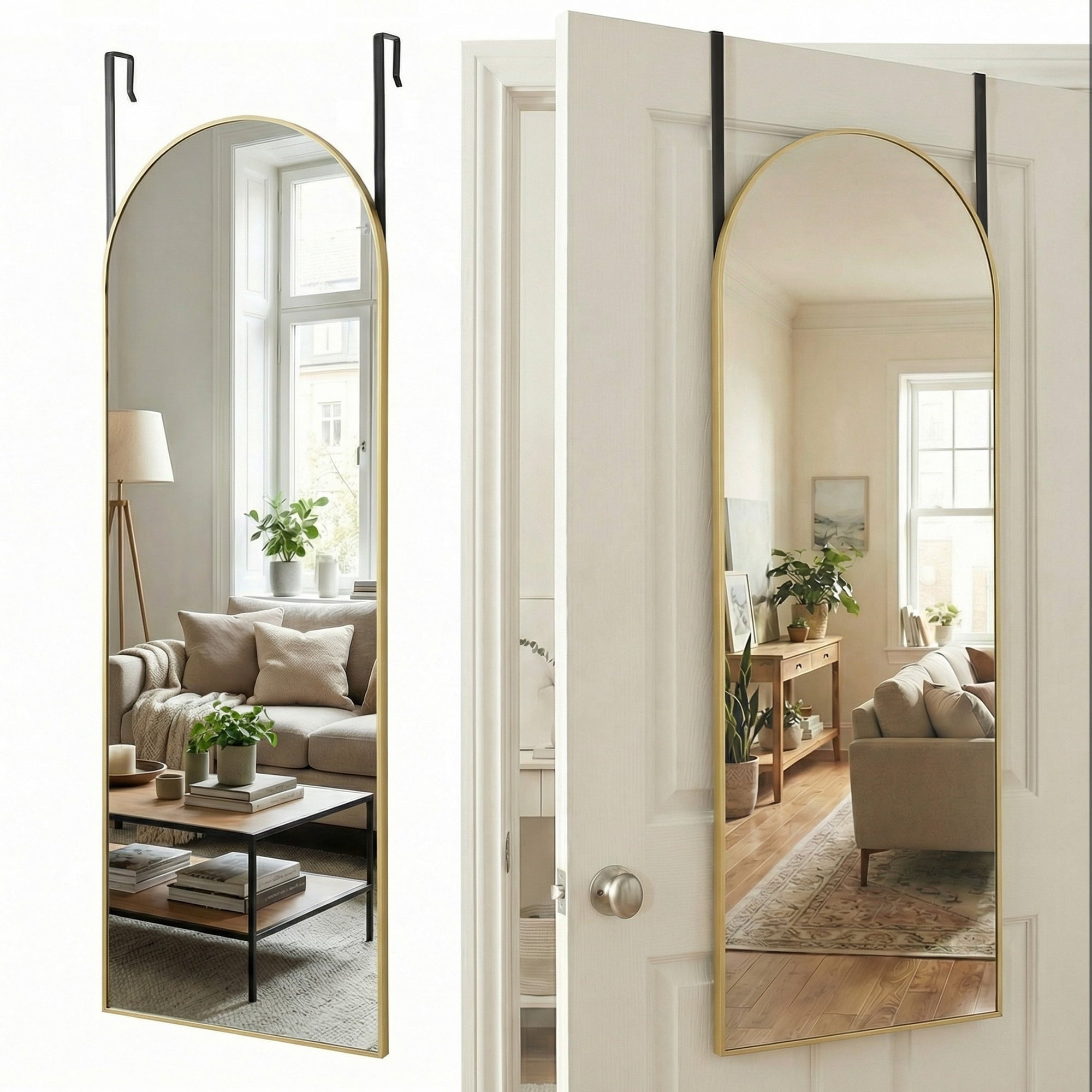 EDX 47x14 Door Hanging Mirror Rectangle(Arched) Full Body Length, Wall Mounted Aluminum Alloy Frame Dressing Make-up Mirror, Space-Saving for Entryway Bedroom Bathroom Living Room