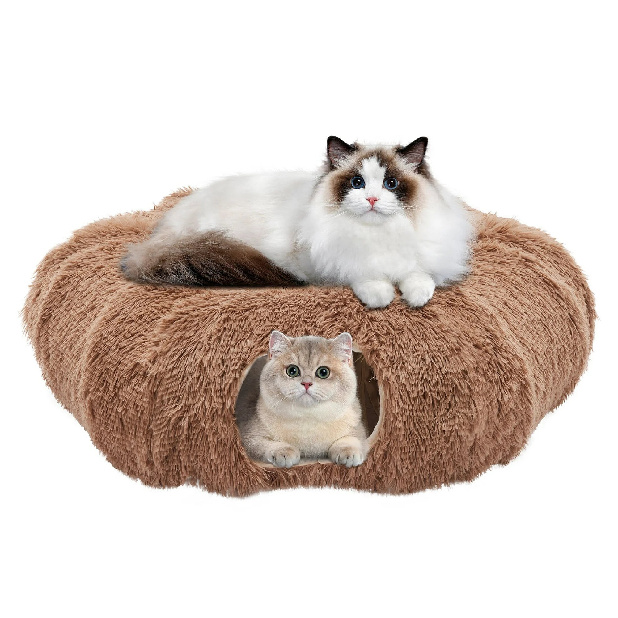 edx Cat Tunnel Bed for Indoor Cats, Under Christmas Tree Soft Plush Peekaboo Cat Cave Donut Tunnel, Washable Multifunctional Playground Toys Hideplace for Kittens, Rabbit, Ferret