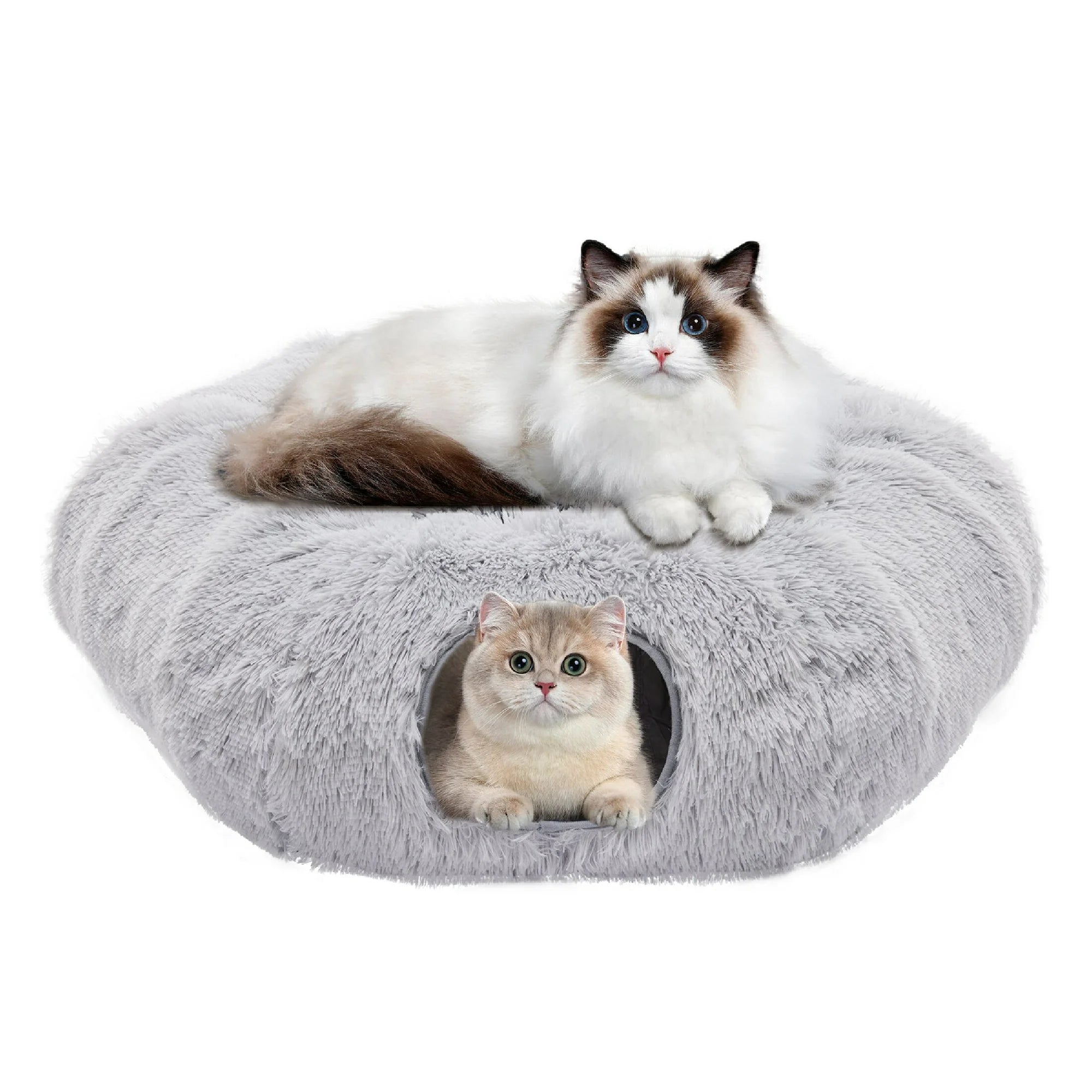 edx Cat Tunnel Bed for Indoor Cats, Under Christmas Tree Soft Plush Peekaboo Cat Cave Donut Tunnel, Washable Multifunctional Playground Toys Hideplace for Kittens, Rabbit, Ferret