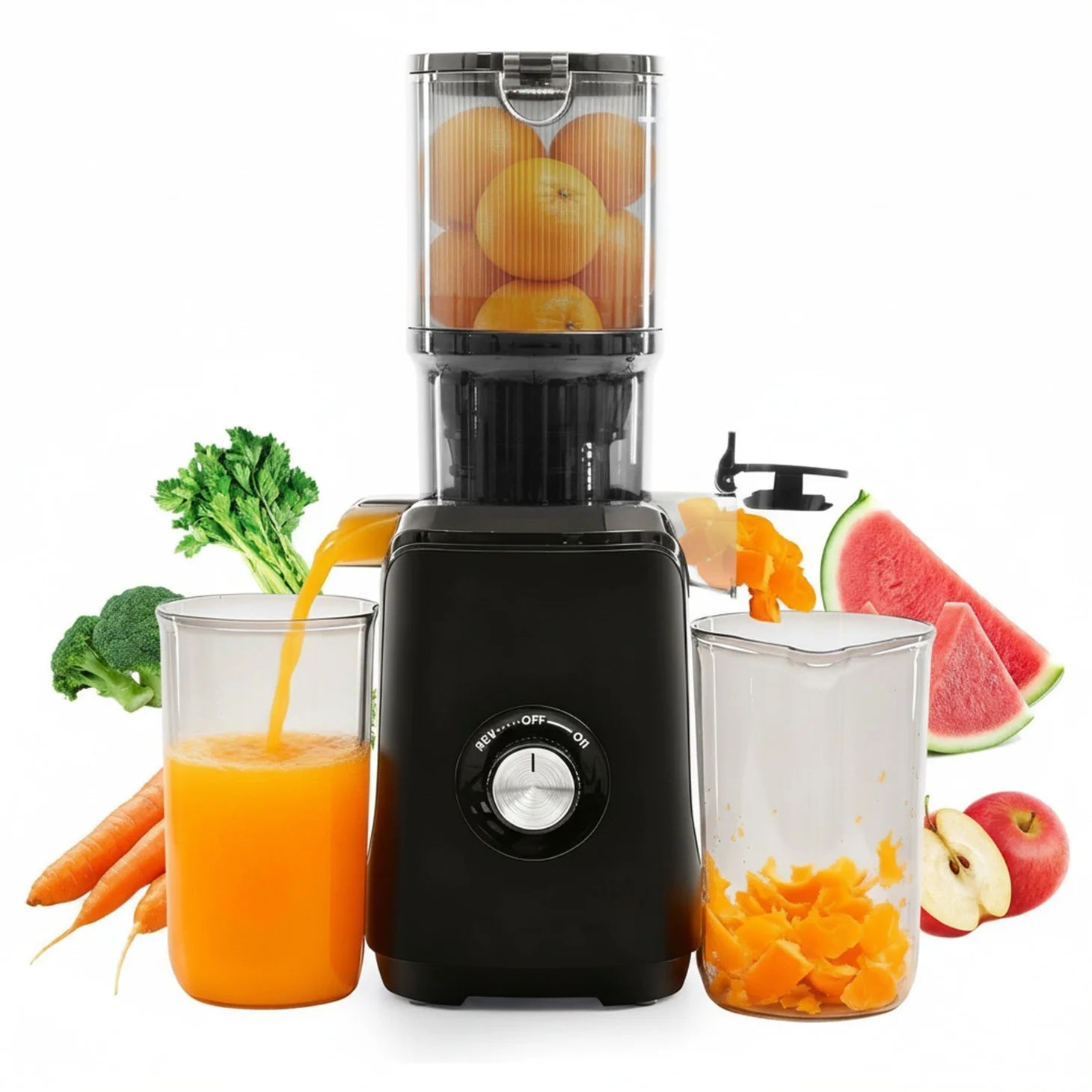 edx Cold Press Juicer, 4.25" Wide Feed Chute, 200W Slow Grinding Juicer, Accommodates Whole Fruits and Vegetables, High Juice Yield