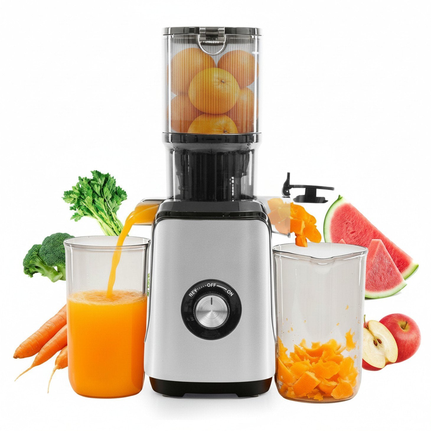 edx Cold Press Juicer, 4.25" Wide Feed Chute, 200W Slow Grinding Juicer, Accommodates Whole Fruits and Vegetables, High Juice Yield