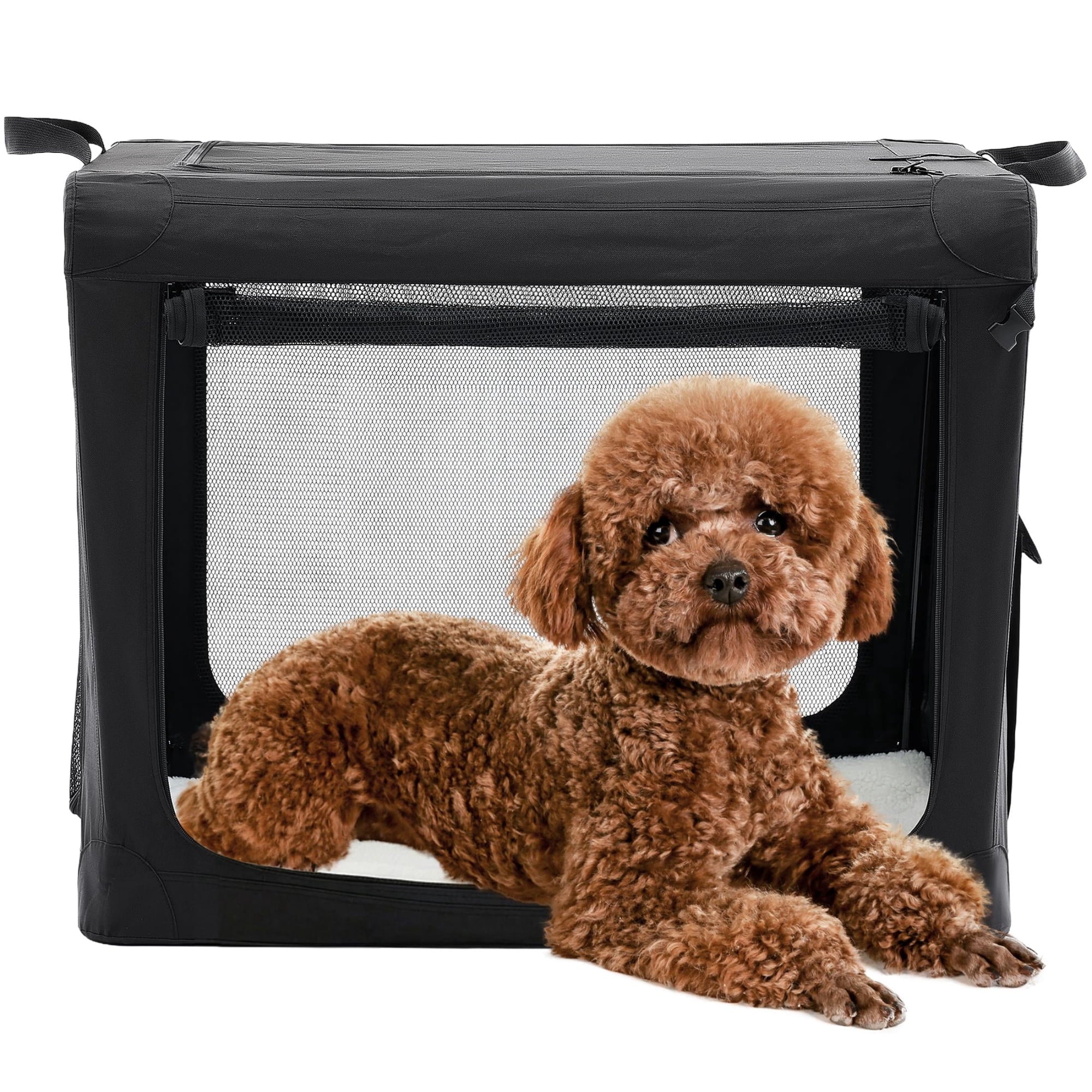 edx Portable Foldable Dog Crate for Small Dog, 3-Door Soft Pet Airline Approved Crate with Storage Bag & Washable Pad, For Indoor Outdoor Dog/Cat/Pet Kennel Carrier