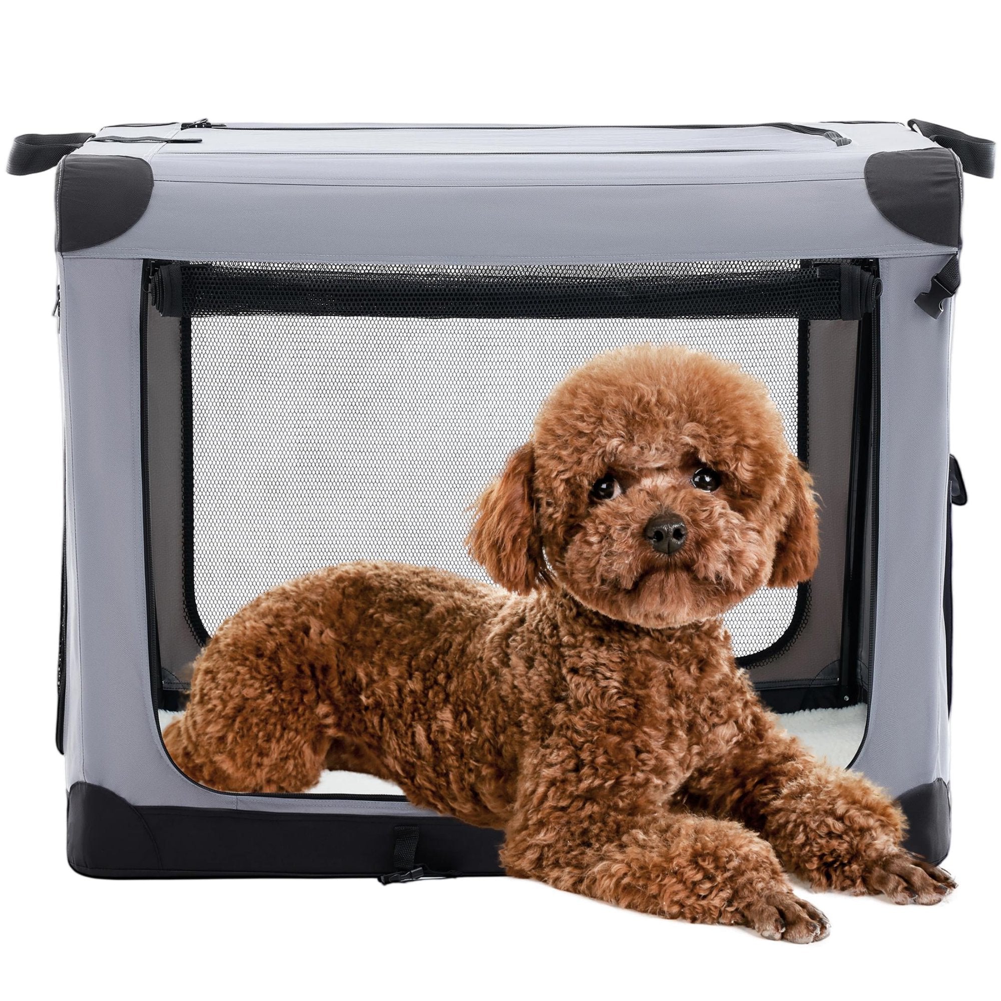 edx Portable Foldable Dog Crate for Small Dog, 3-Door Soft Pet Airline Approved Crate with Storage Bag & Washable Pad, For Indoor Outdoor Dog/Cat/Pet Kennel Carrier