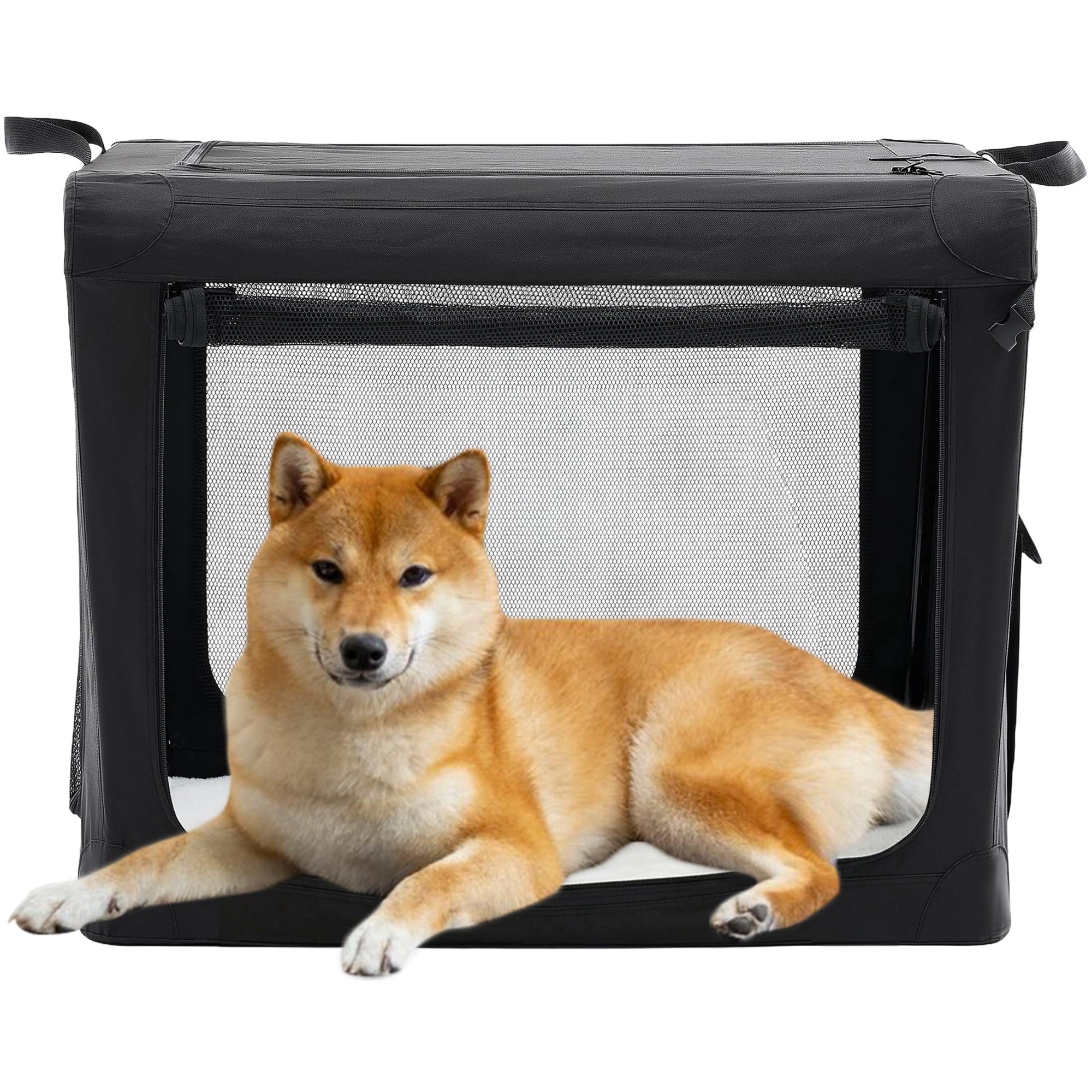 edx Portable Foldable Dog Crate for Small Dog, 3-Door Soft Pet Airline Approved Crate with Storage Bag & Washable Pad, For Indoor Outdoor Dog/Cat/Pet Kennel Carrier