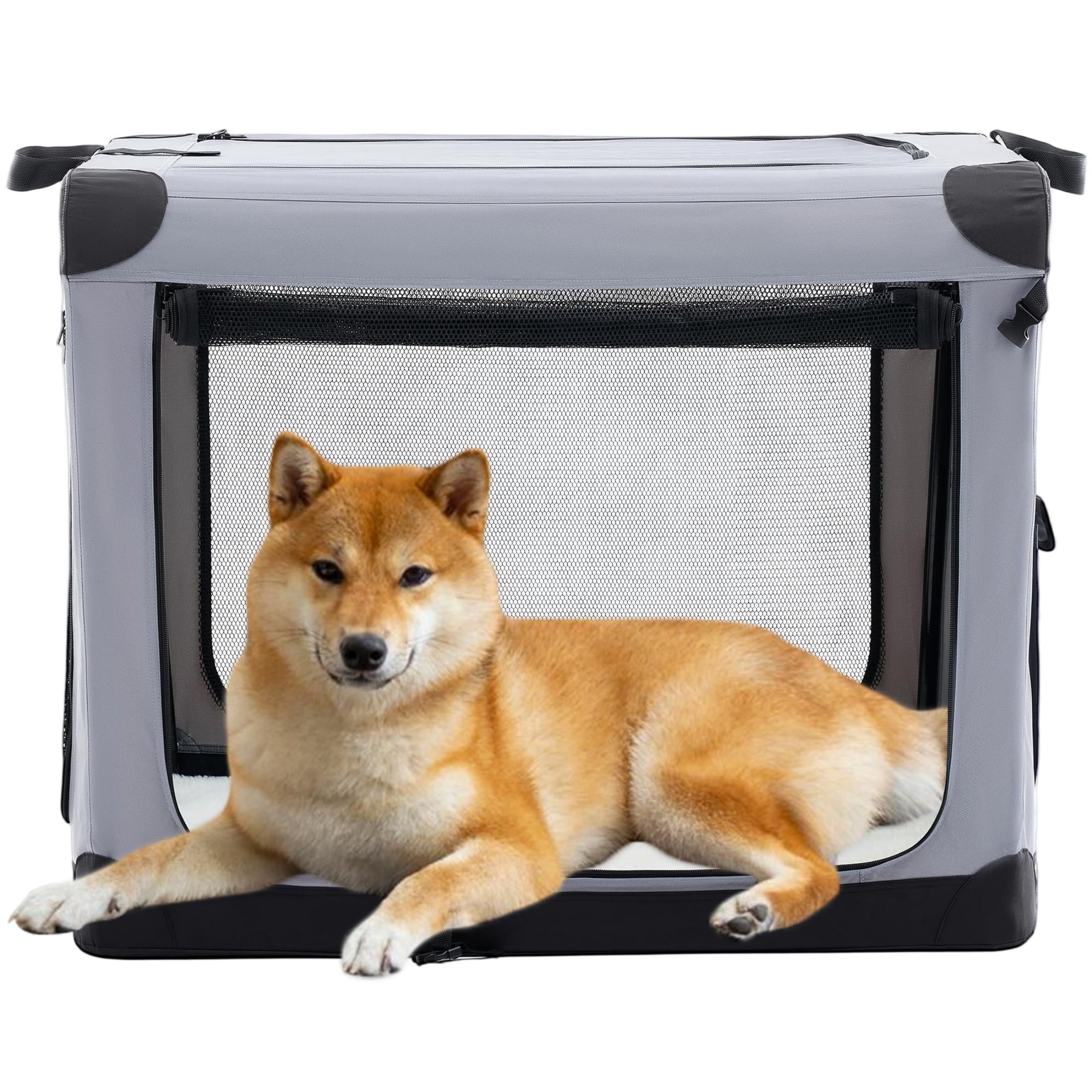 edx Portable Foldable Dog Crate for Small Dog, 3-Door Soft Pet Airline Approved Crate with Storage Bag & Washable Pad, For Indoor Outdoor Dog/Cat/Pet Kennel Carrier