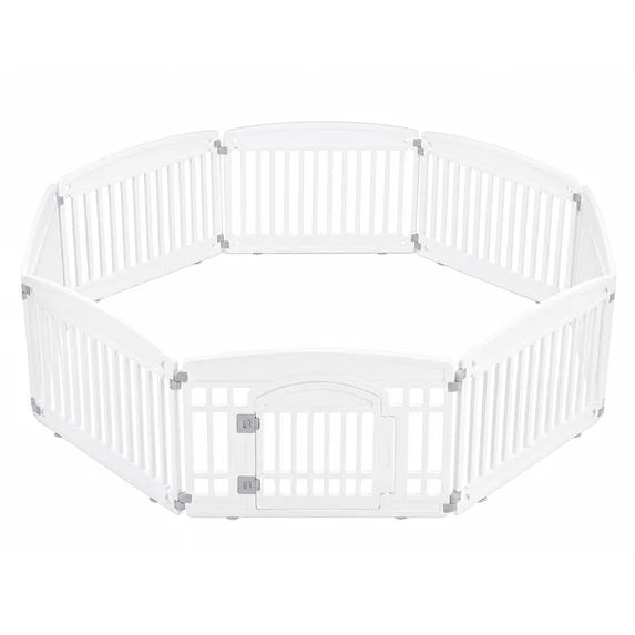 edx Dog Playpen, 24" Plastic Puppy Playpen with 8 Fence Panels, Secure Door, Portable dog fence for Small & Medium Dogs, Indoor and Outdoor Use