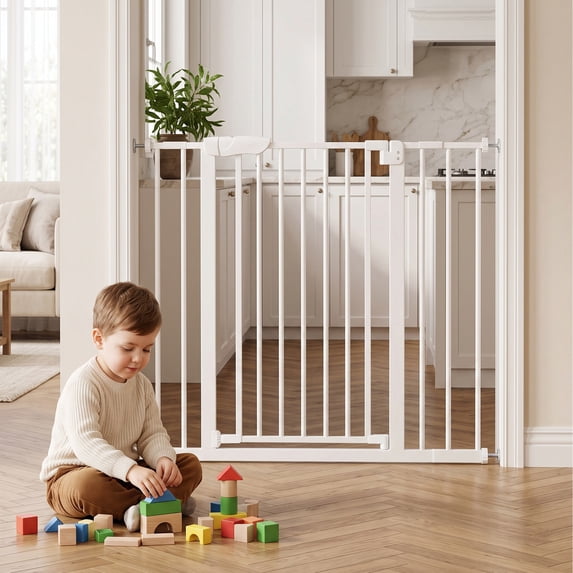 edx Walk-Thru Pet Gate for Doorways and Stairs, Adjustable Auto-Close Metal Dog Gate, Pressure or Hardware Mount Options for Indoor Openings