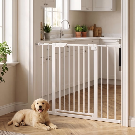 edx Walk-Thru Pet Gate for Doorways and Stairs, Adjustable Auto-Close Metal Dog Gate, Pressure or Hardware Mount Options for Indoor Openings