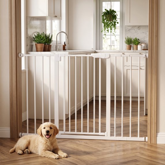 edx Walk-Thru Pet Gate for Doorways and Stairs, Adjustable Auto-Close Metal Dog Gate, Pressure or Hardware Mount Options for Indoor Openings