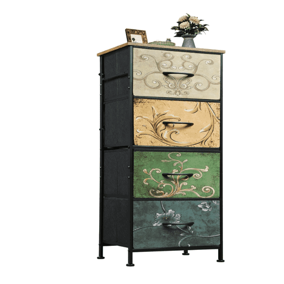 edx Fabric Dresser, Retro Flower Design, Sturdy Steel Frame, Wood Top, and Non Deformable Drawer Panels for Bedroom, Closet, Living Room, Hallway, Nursery