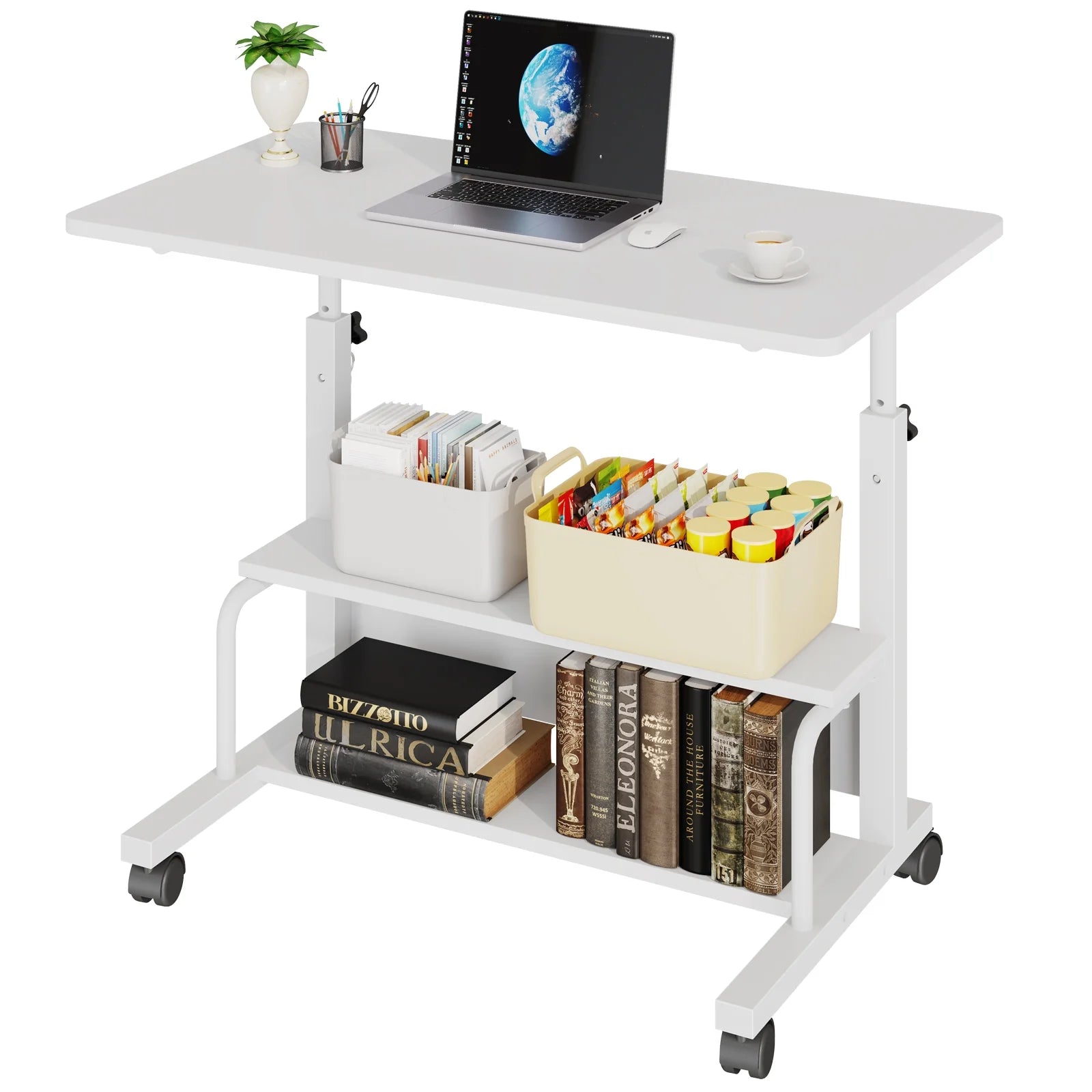 edx Height Adjustable Desk Small Standing Desk Home Office Desks for Small Spaces Mobile Rolling Computer Desk on Wheels, Portable Desks Study Table for Bedrooms office