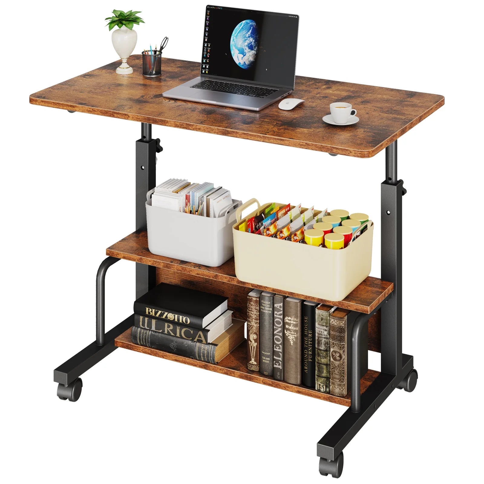 edx Height Adjustable Desk Small Standing Desk Home Office Desks for Small Spaces Mobile Rolling Computer Desk on Wheels, Portable Desks Study Table for Bedrooms office