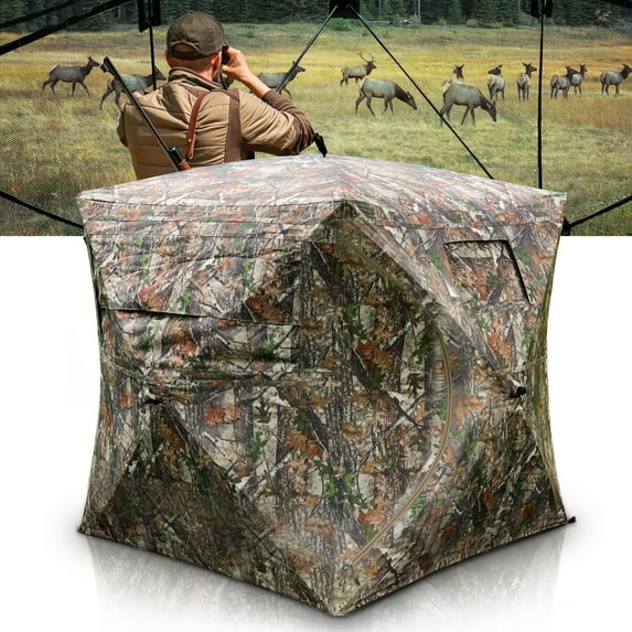 edx Hunting Blind, 270° See-Through Pop-Up for 2-3, with Bag & Silent Windows, Camo