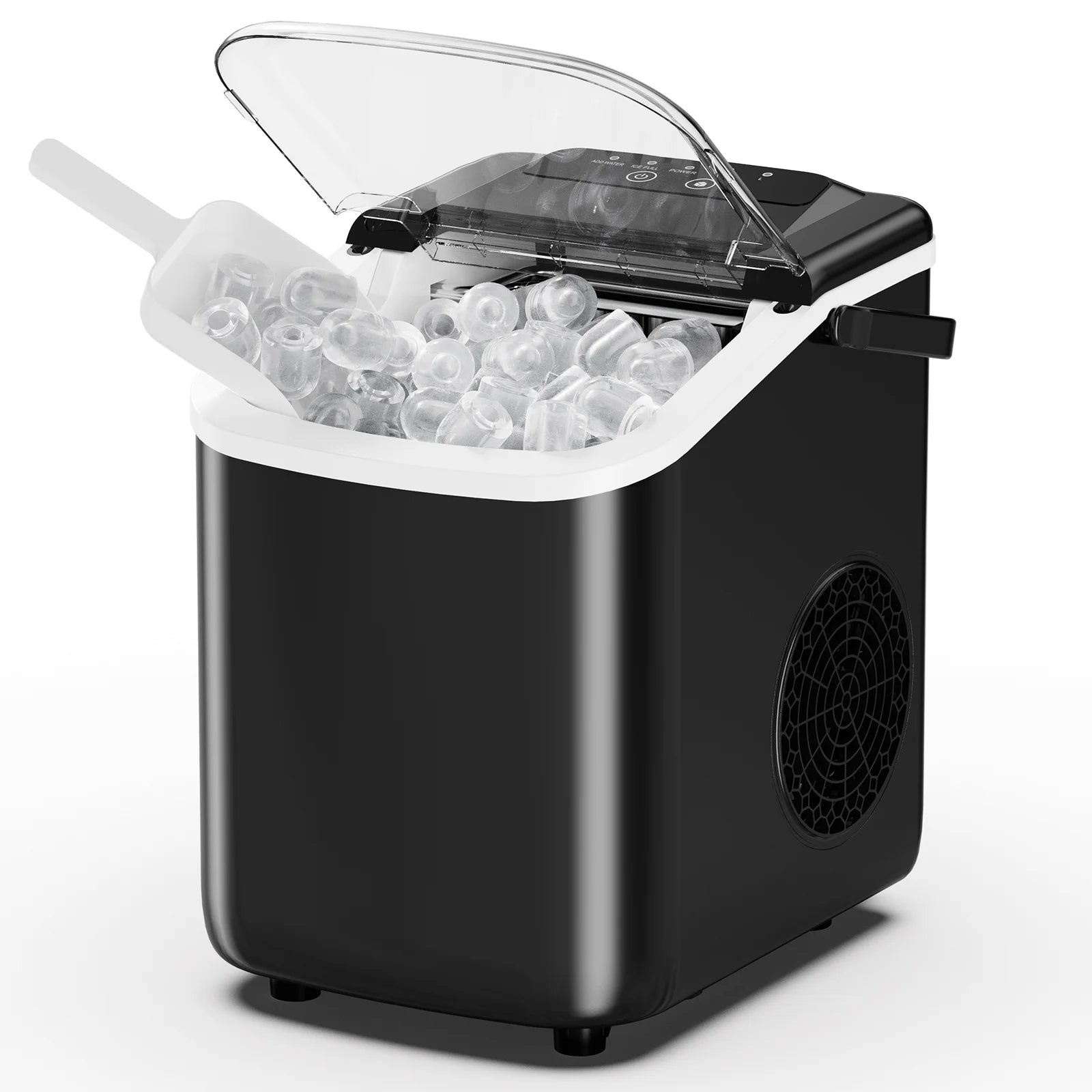 edx Ice Maker, Self-Cleaning Countertop Ice Maker, with Handle & Ice Scoop, 9 Bullet Cubes in 6~8 Mins, 26lbs Daily