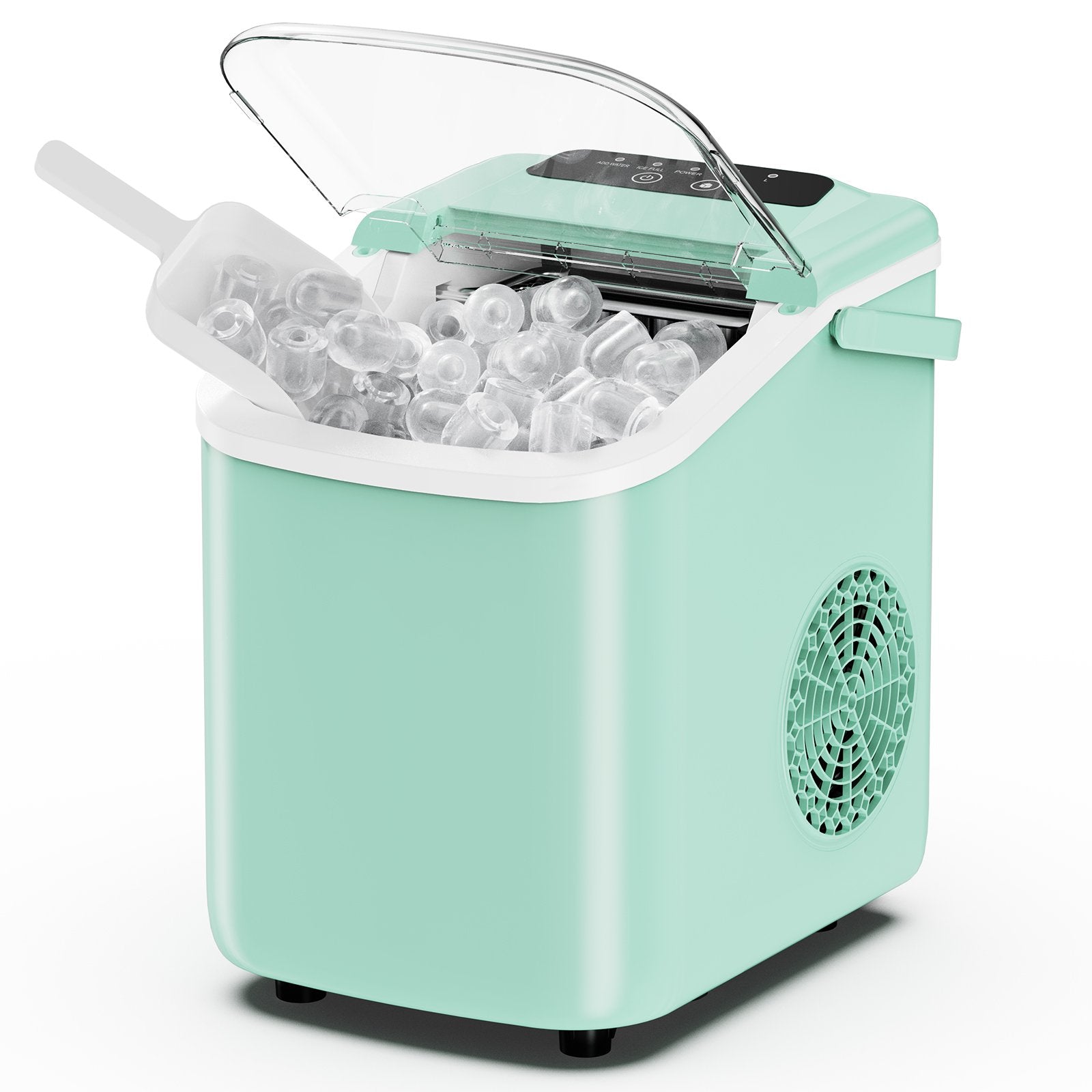 edx Ice Maker, Self-Cleaning Countertop Ice Maker, with Handle & Ice Scoop, 9 Bullet Cubes in 6~8 Mins, 26lbs Daily