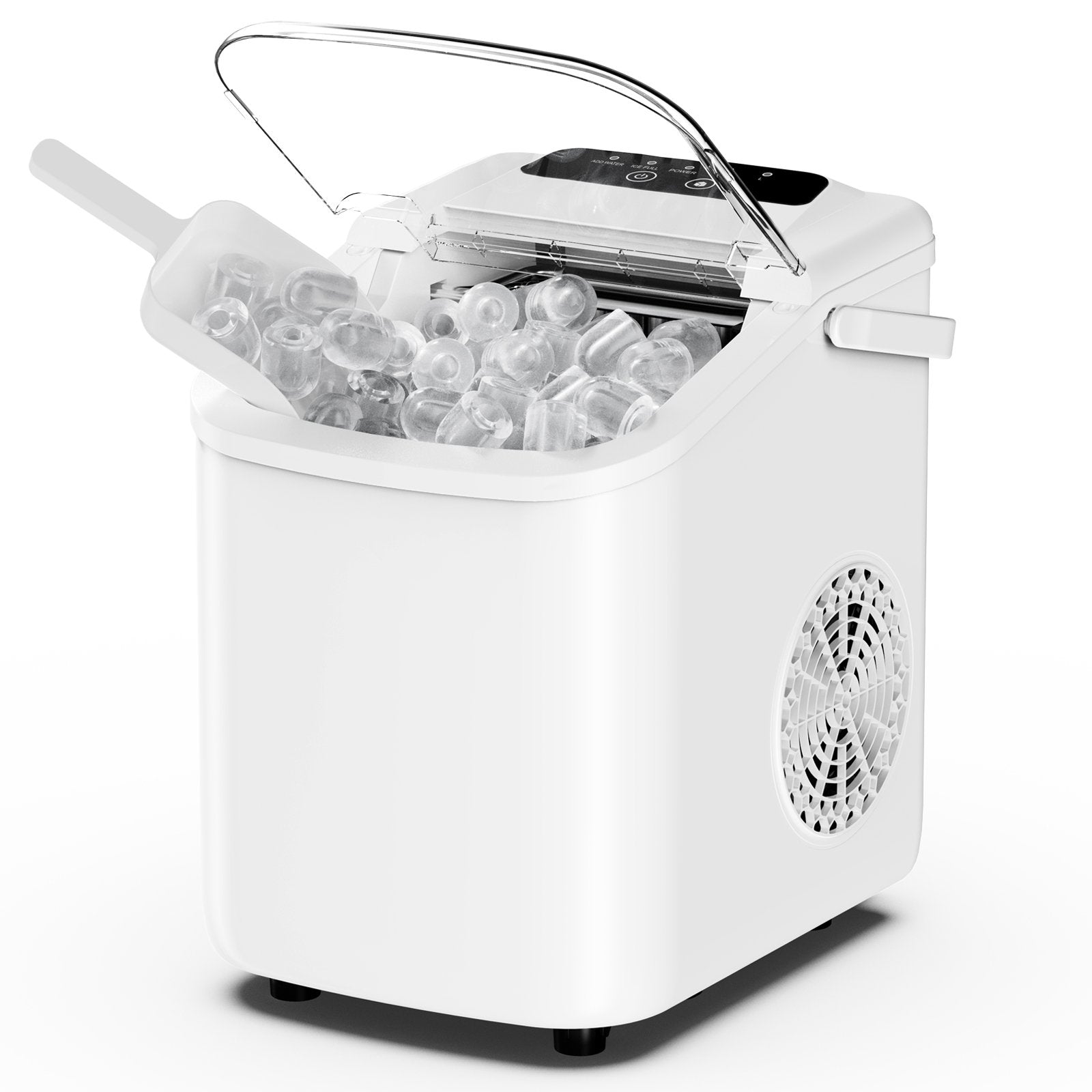 edx Ice Maker, Self-Cleaning Countertop Ice Maker, with Handle & Ice Scoop, 9 Bullet Cubes in 6~8 Mins, 26lbs Daily