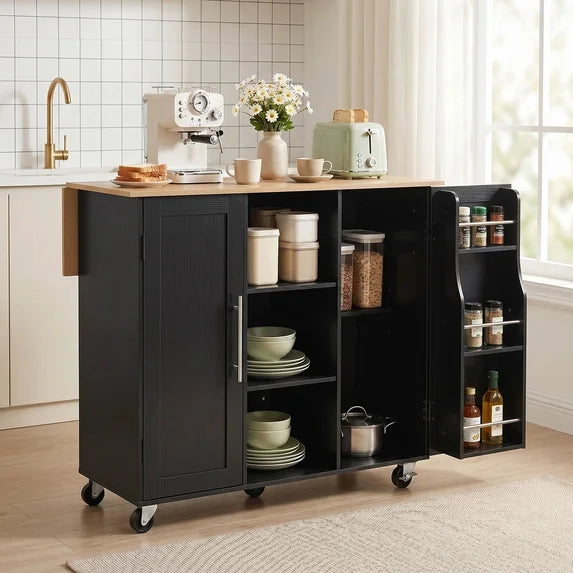 edx Kitchen Islands Carts with Storage Cabinets, Drop Leaf Countertop on Wheels Rolling