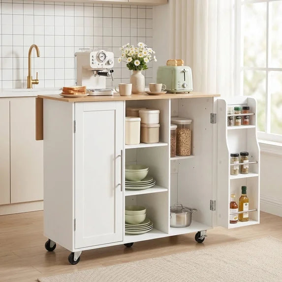 edx Kitchen Islands Carts with Storage Cabinets, Drop Leaf Countertop on Wheels Rolling