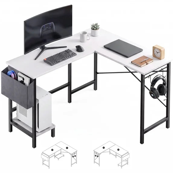 edx L Shaped Computer Desk with Storage Bag and CPU Holder, 50 Inch Office Desk Reversible Corner Design, Heavy Duty Computer Workstation Table for Gaming, Office and Study