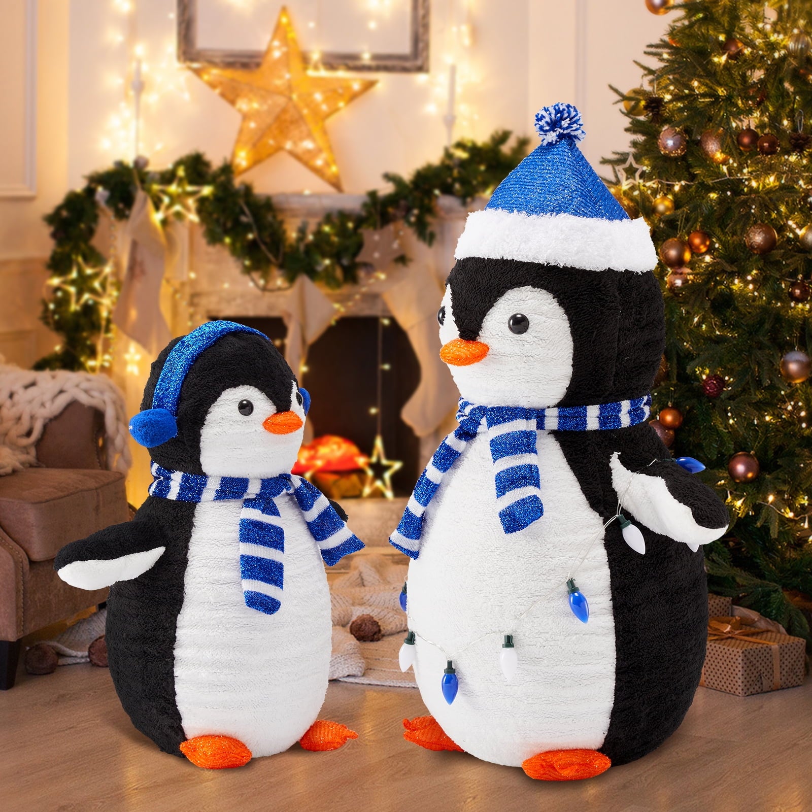 edx Lighted Penguin Family 2-Piece Set, Collapsible Christmas Decor with 150 LED Lights, Indoor Outdoor Ornament for Yard, Lawn, Patio