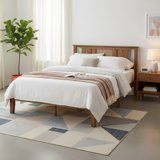 edx Mid Century Solid Wood Platform Bed with Headboard, Bed Frame with Wood Slat Support, No Box Spring Needed, Walnut Finish