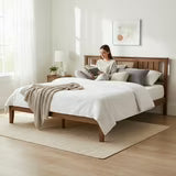 edx Mid Century Solid Wood Platform Bed with Headboard, Bed Frame with Wood Slat Support, No Box Spring Needed, Walnut Finish