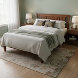 edx Mid Century Solid Wood Platform Bed with Headboard, Bed Frame with Wood Slat Support, No Box Spring Needed, Walnut Finish