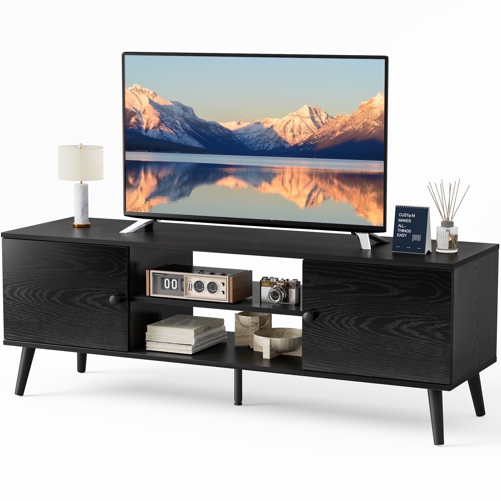 edx Modern TV Stand for 55-60 inch TV, Mid Century Entertainment Centre, Media Console Table with Storage for Living Room, Office