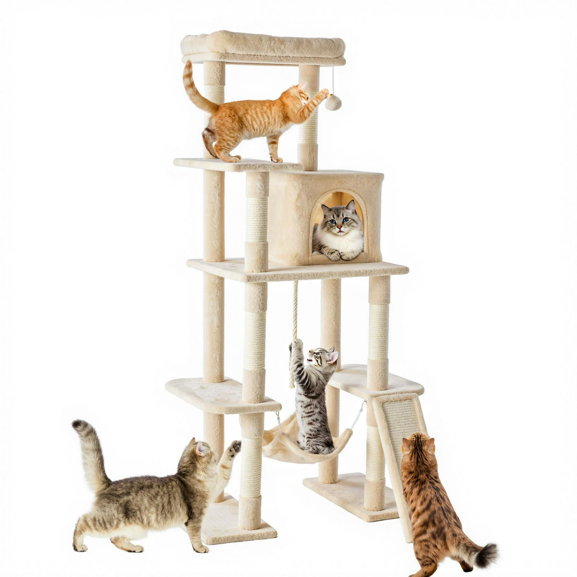 edx Cat Tree Tower for Indoor Cats, Multi-Level Pet Furniture with Sisal Scratching Post, Large Cozy Condo, Climbing Ramp, Kitten Toy