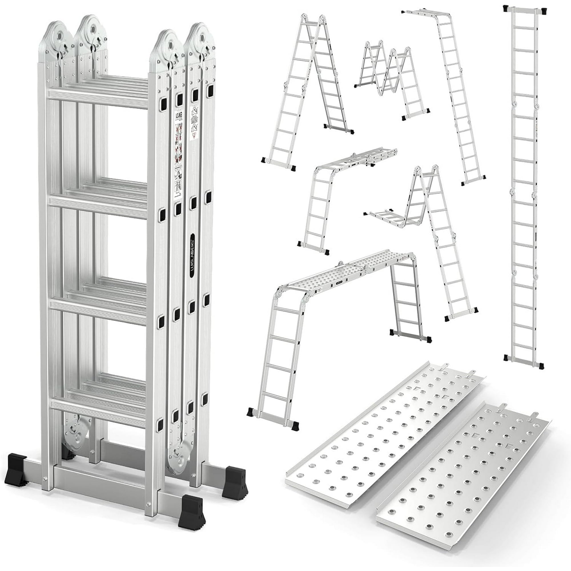 edx Multi-Purpose Folding Telescoping Ladder - Aluminum Alloy, 330LBS Capacity with Anti-Slip Design & Safety Lock System, Compact & Portable for Home,Outdoor or Workshop