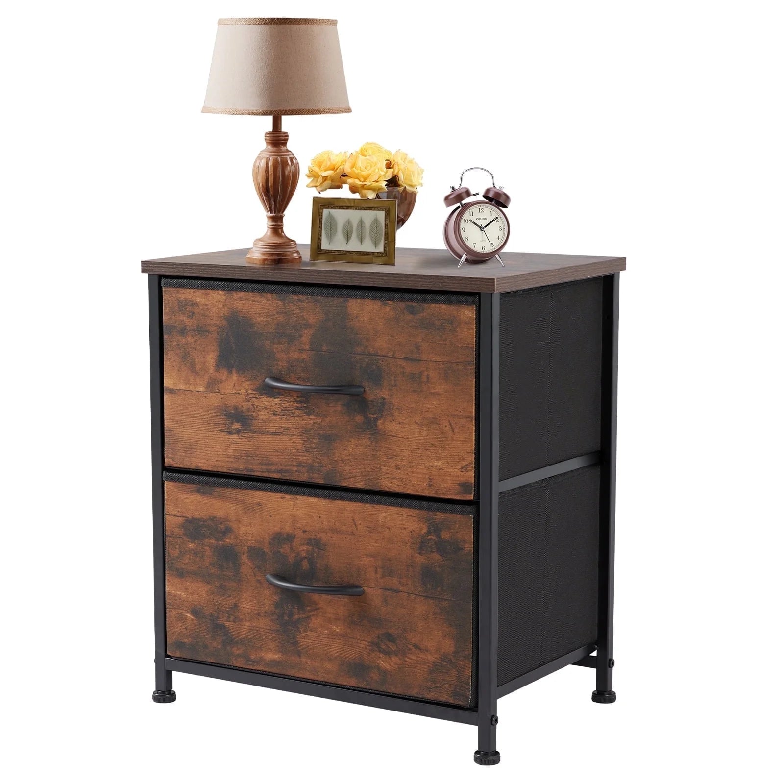 edx Nightstand, End Table Side Table with 2 Fabric Drawers Bedside Table for Bedroom, Closet, Dorm